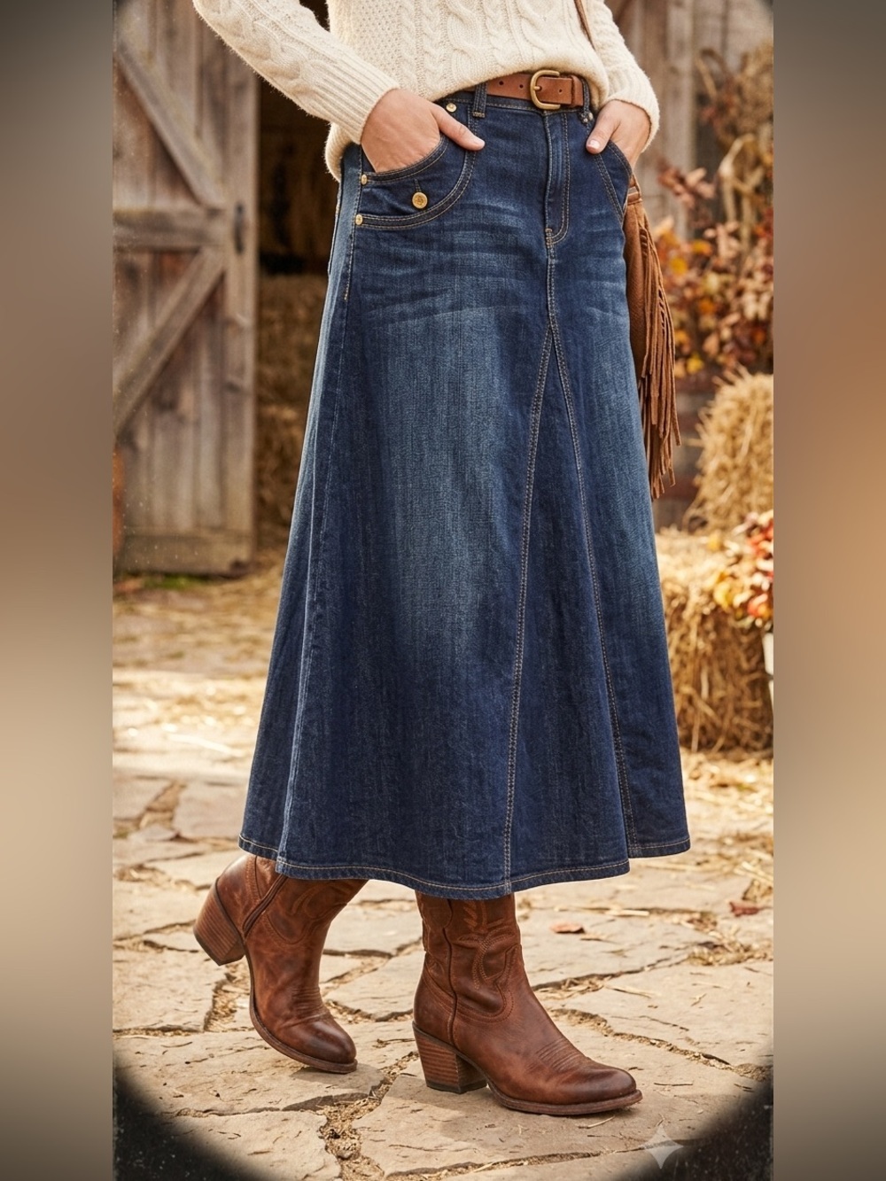 Seven 7 Los Angeles "Susanna" Dark Wash Jean Denim A-Line Midi Skirt